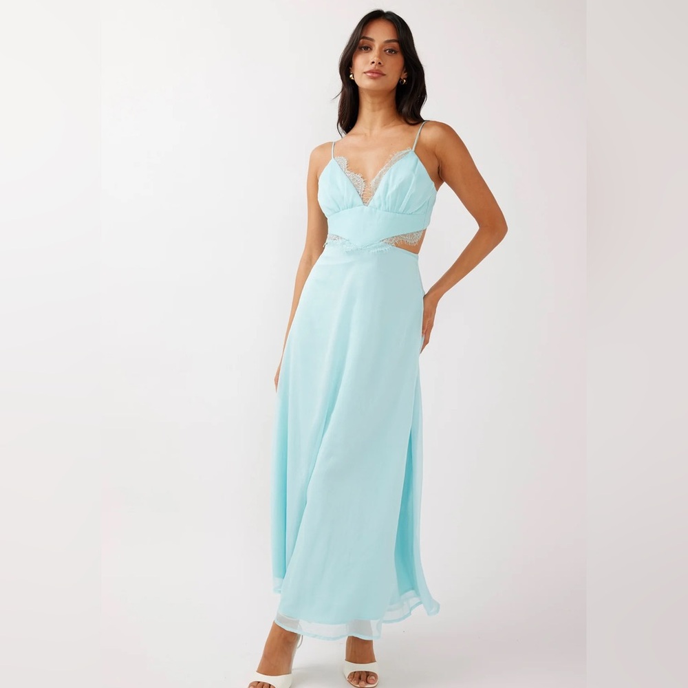 Selfie Leslie Blue Cut Out Backless Maxi Dress